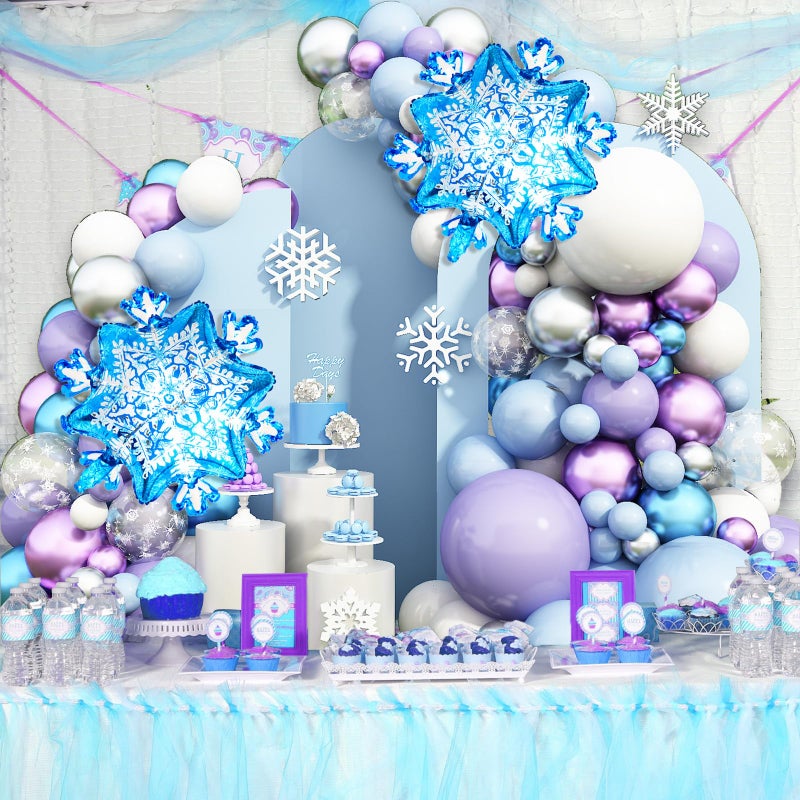 Sowide Frozen Birthday Party Supplies Frozen Balloon Garland Arch Kit Blue Purple Snowflake Confetti Foil Balloons Princess Winter Wonderland Girl Baby for Frozen Theme Party Decorations - Image 5